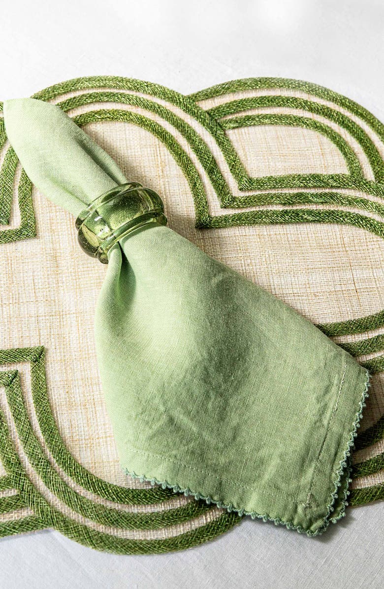 Juliska Set of 4 Berry Scallop Linen Napkins, Alternate, color, Light Green