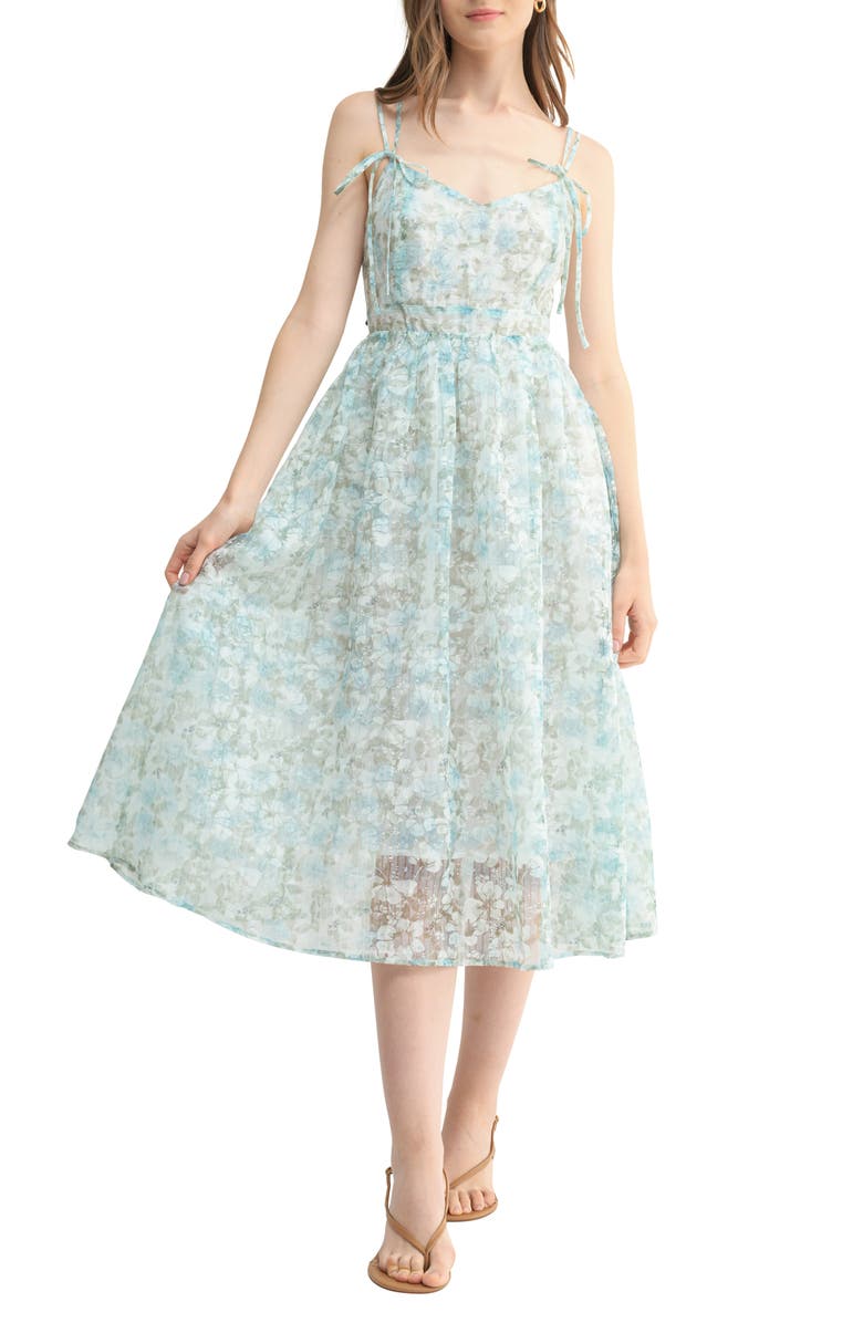 Lush Floral Tie Strap Midi Dress, Main, color,