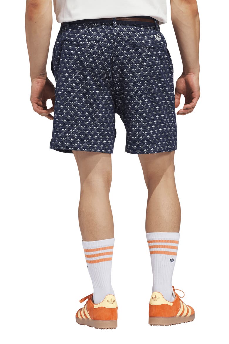Originals Trefoil & Tee Jacquard Piqué Flat Front Golf Shorts, Alternate, color, NIGHT INDIGO/ CHALK WHITE
