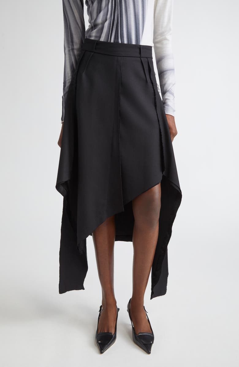 Jason Wu Collection Inverted Seam Suiting Wool Asymmetric Midi Skirt, Main, color, Black