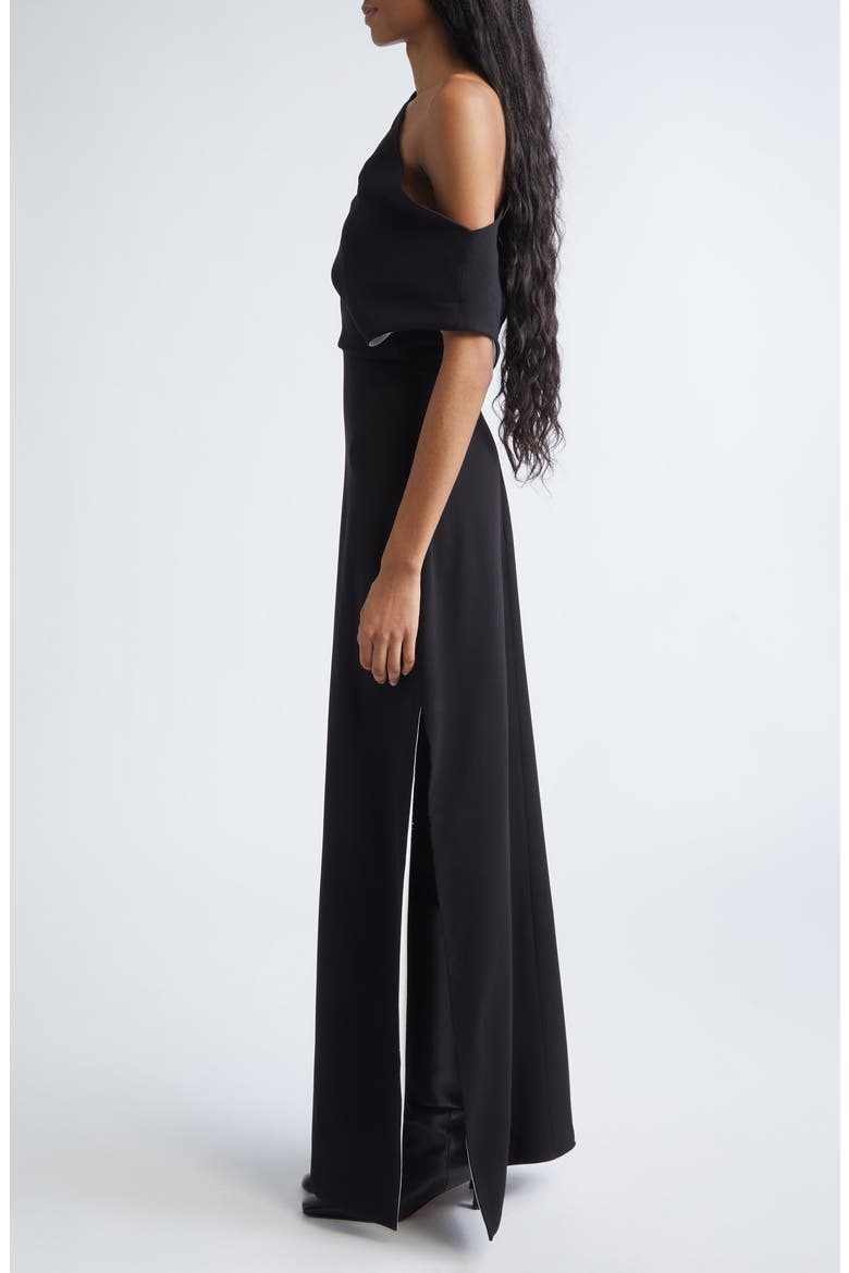 Rosina Off the Shoulder Light Double Crepe Maxi Dress, Alternate, color, BLACK