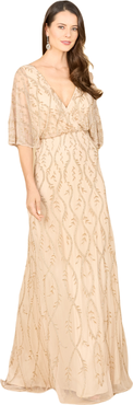 LARA New York Illusion Cape Sleeve Beaded Gown