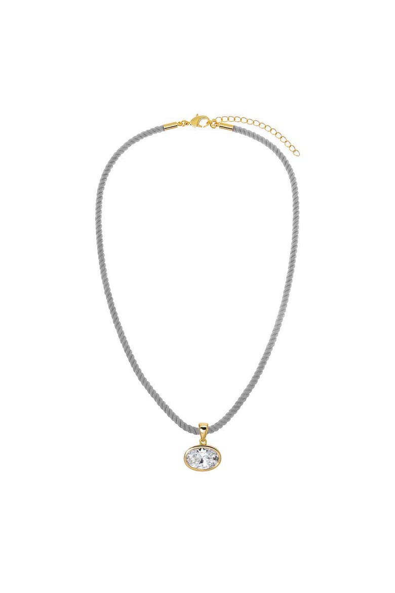 CZ Oval Bezel Charm & Colored Twisted Cotton Rope Necklace, Main, color, Gold/Grey