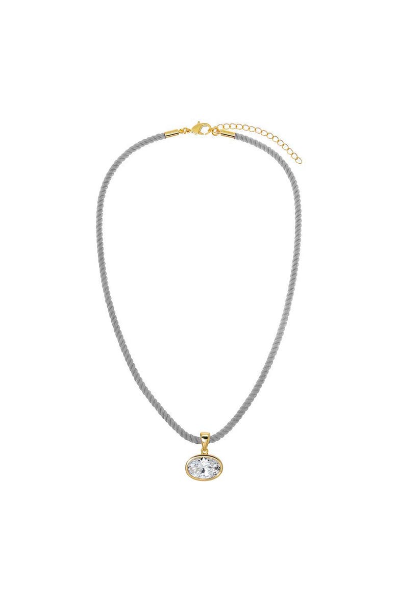 BY ADINA EDEN CZ Oval Bezel Charm & Colored Twisted Cotton Rope Necklace, Main, color, Gold/Grey
