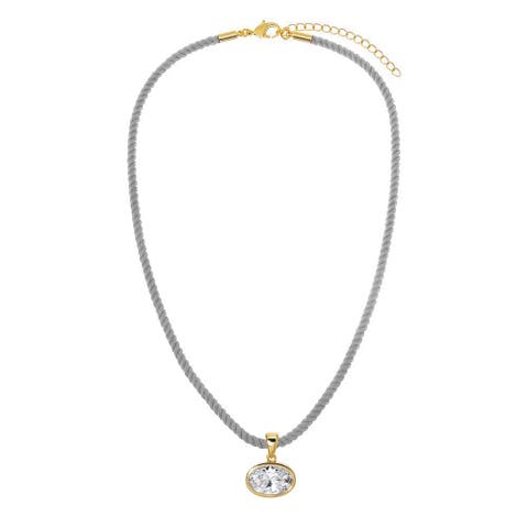 CZ Oval Bezel Charm & Colored Twisted Cotton Rope Necklace