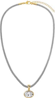 BY ADINA EDEN CZ Oval Bezel Charm & Colored Twisted Cotton Rope Necklace