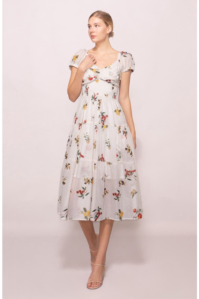 Ditsy Print Midi Dress, Alternate, color, IVORY FRUIT BRANCH