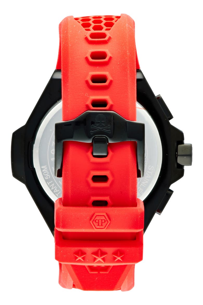 Three Hand Quartz Chronograph Silicone Strap Watch, 46mm, Alternate, color, IP BLACK