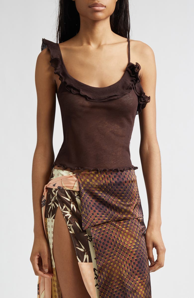 Siedrés Arla Ruffle Mesh Top, Main, color, Brown