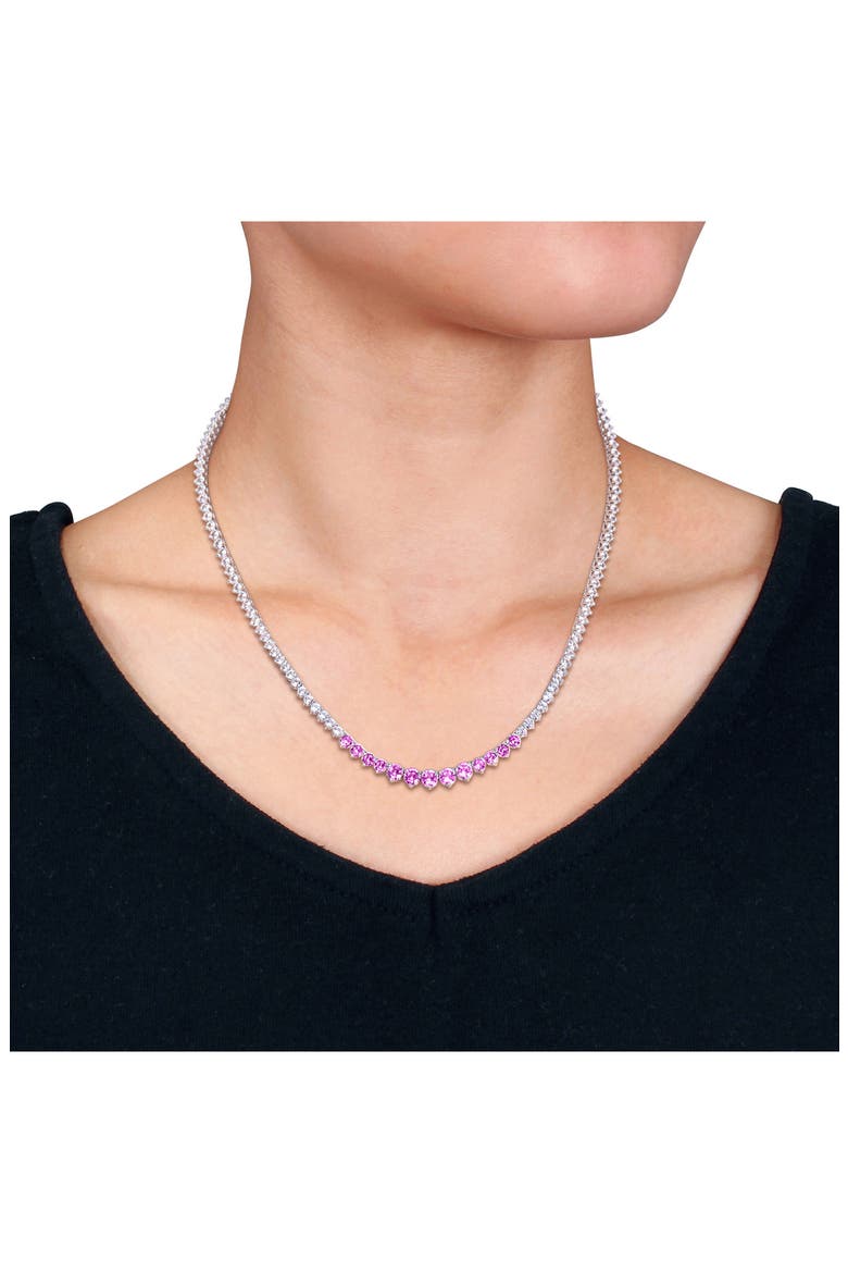 Lab Created Pink and White Sapphire Necklace, Alternate, color, PINK