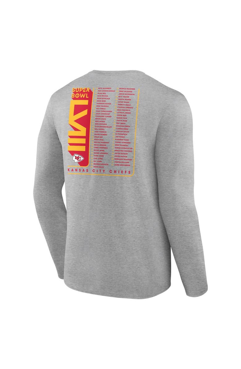 FANATICS Men's Fanatics Branded Heather Charcoal Kansas City Chiefs Super Bowl LVIII Roster Long Sleeve T-Shirt, Alternate, color, 