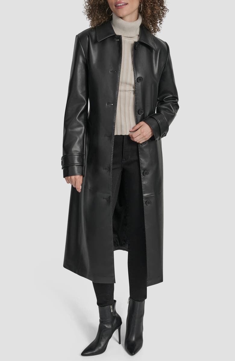 DKNY Faux Leather Trench Coat, Alternate, color, Black