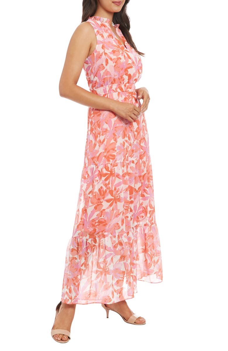 London Times Floral Sleeveless Tiered Chiffon Maxi Dress, Alternate, color,