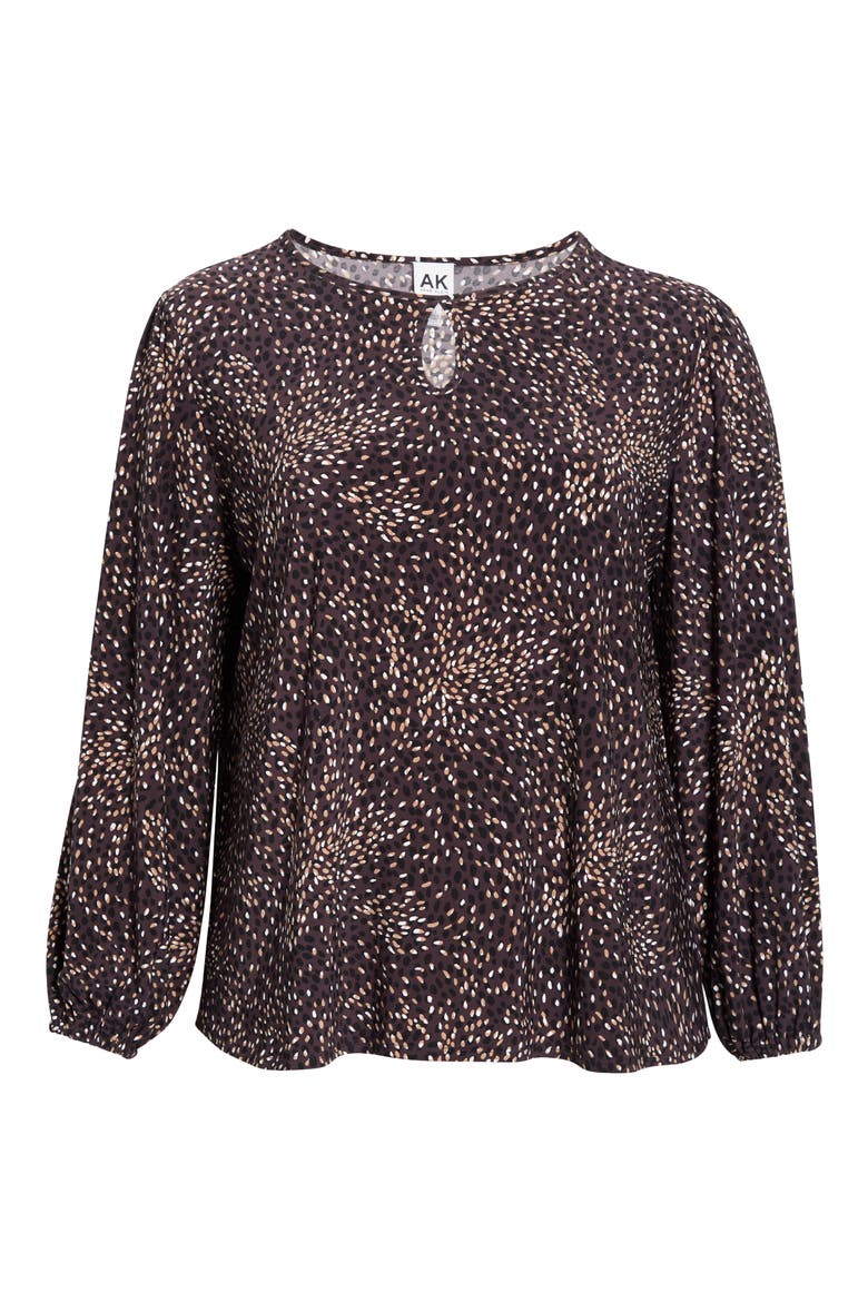 Dot Print Keyhole Top, Alternate, color, CHOCOLATE BROWN MULTI