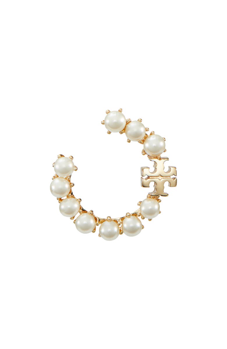 Tory Burch Kira Imitation Pearl Frontal Hoop Earrings, Alternate, color,