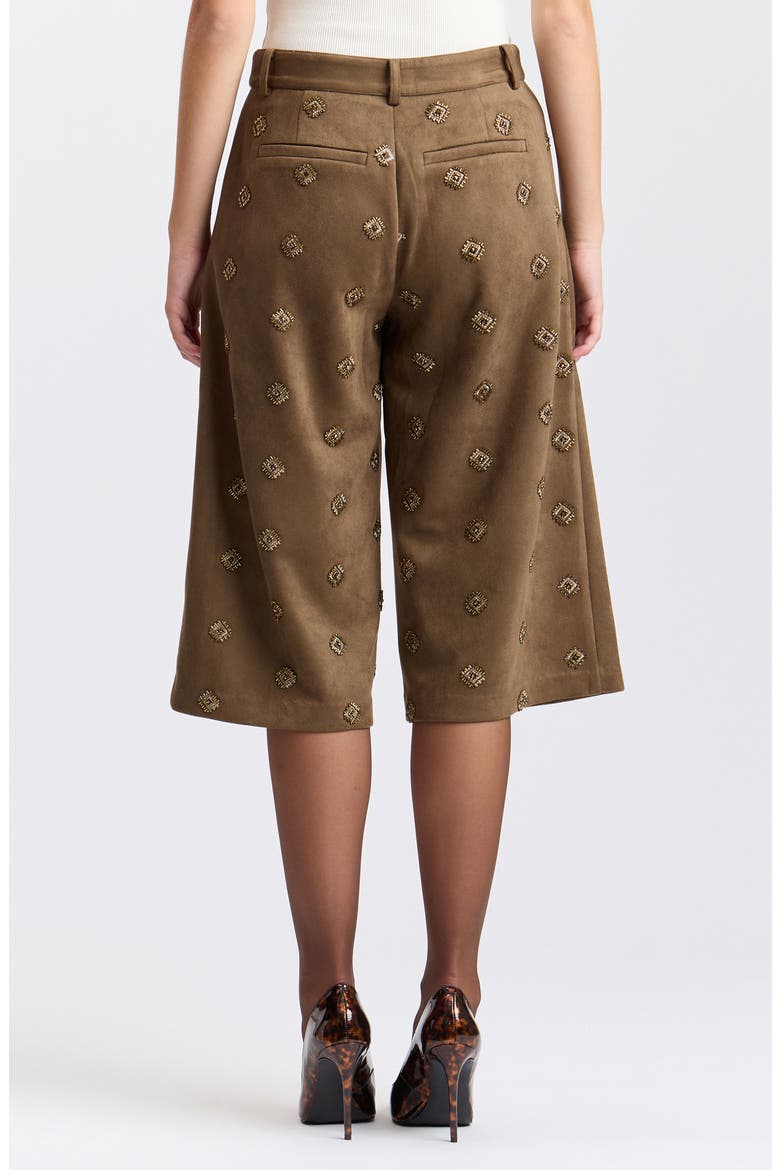 Embellished Faux Suede Wide Leg Culottes, Alternate, color, BROWN JEWELS