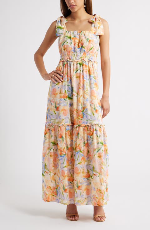 Tie Strap Floral Print Maxi Dress