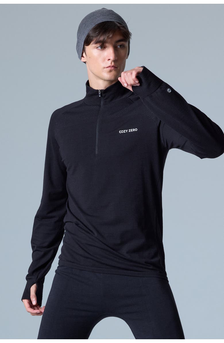 COZY ZERO Tech Merino Classic Fit Half Zip Long Sleeve Base Layer, Alternate, color, Black