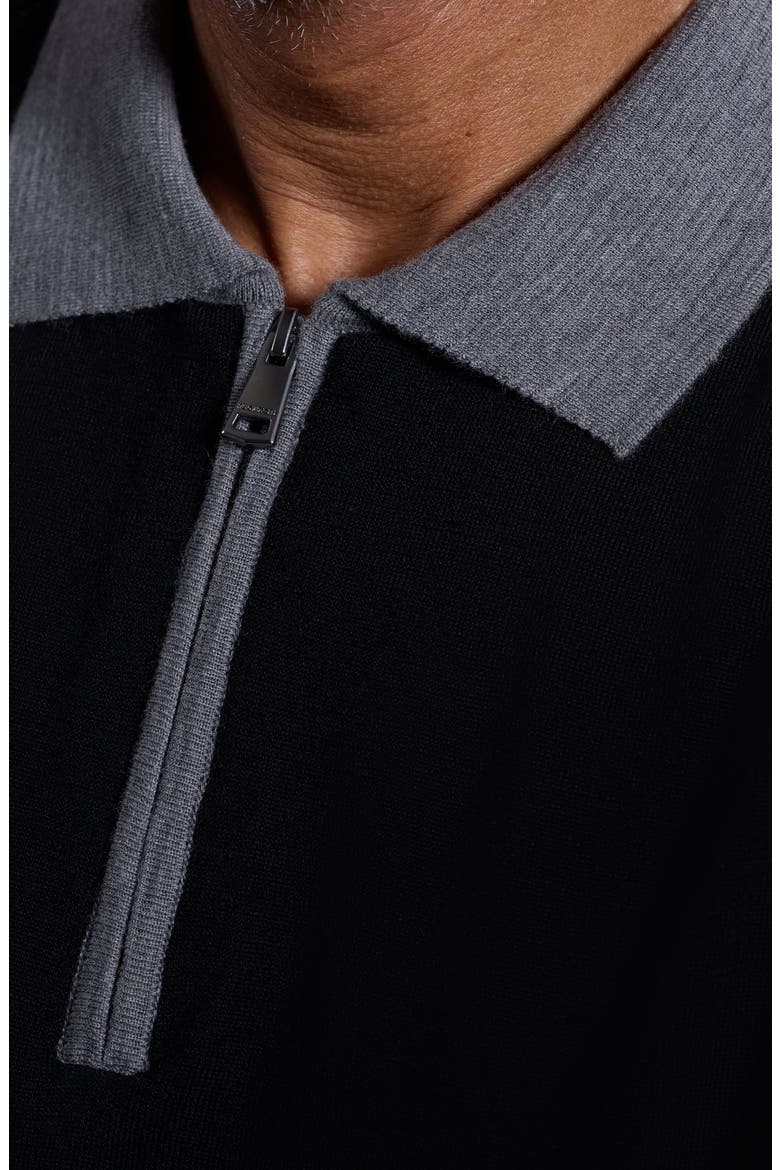 Long Sleeve Merino Wool Quarter Zip Polo Sweater, Alternate, color, BLACK