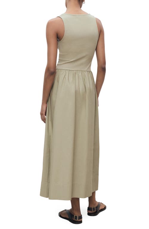 Mango Flared Dress In Combined Fabric Khaki In Green