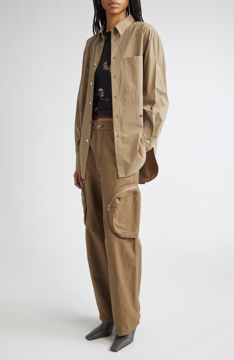 Eckhaus Latta Notebook Solid Cotton Button-Up Shirt, Alternate, color, Shroom