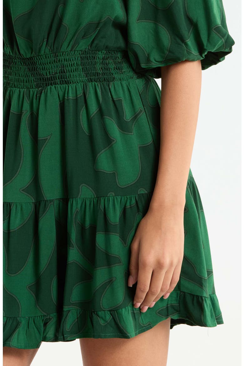 Benti Floral Print Smocked Waist Dress, Alternate, color, EMERALD