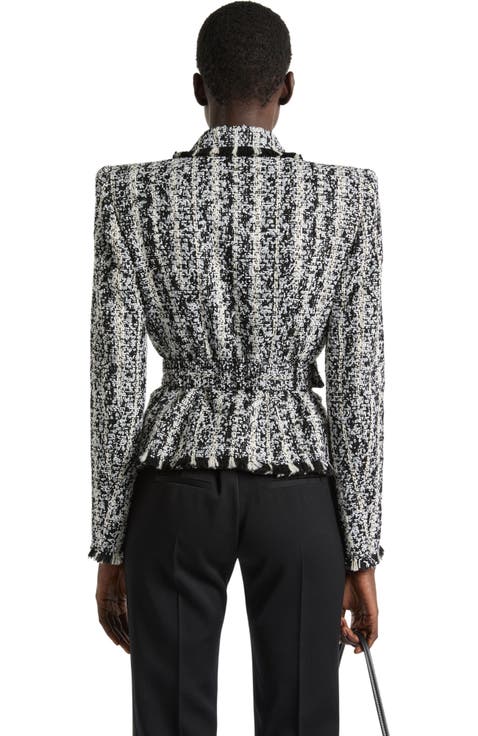Two-tone tweed belted jacket