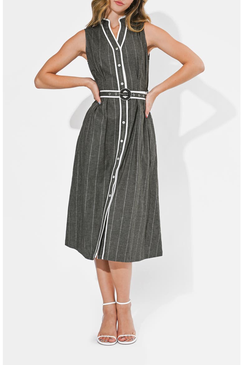 Reya Stripe Sleeveless Midi Shirtdress, Alternate, color, CHARCOAL/ WHITE