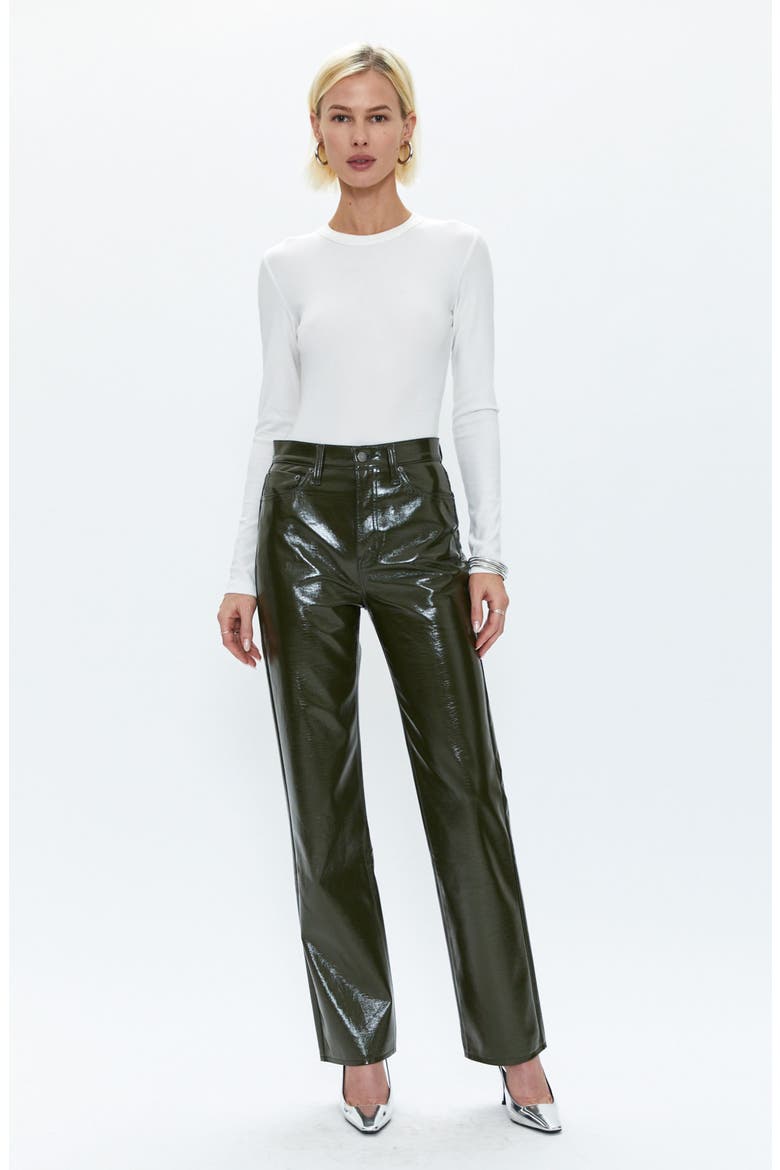 Cassie Super High Waist Straight Leg Faux Leather Pants, Alternate, color, OLIVE VINYL