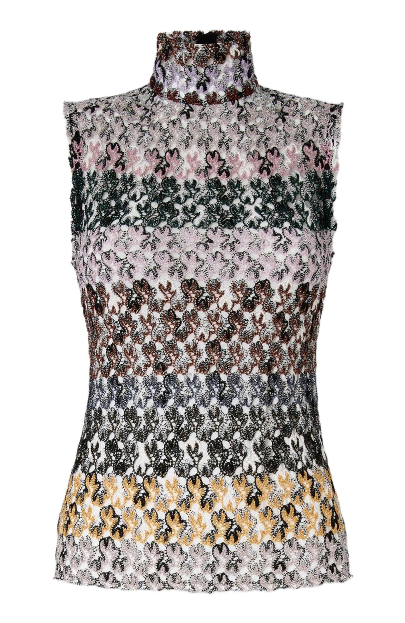 High-neck Top In Striped Embroidered Lace - image 2
