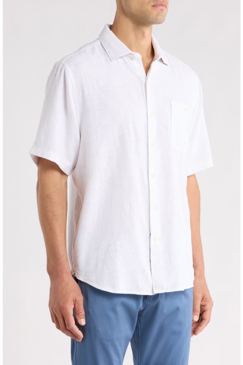 Breeze Island Short Sleeve Cotton Jacquard Button-Up Shirt, Alternate, color, WHITE