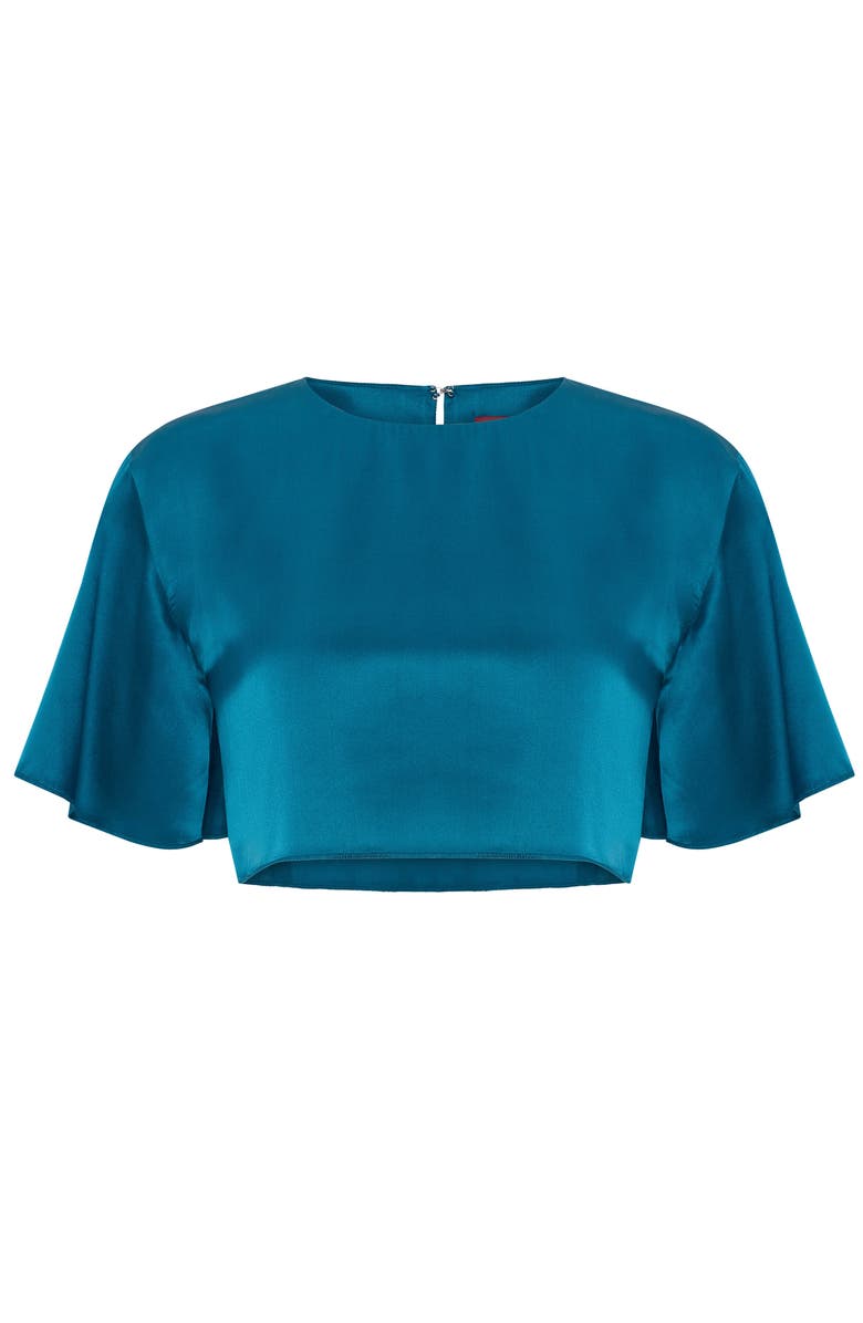 PCFG Pure Silk Oversized Silk Crop Top, Main, color, Blue