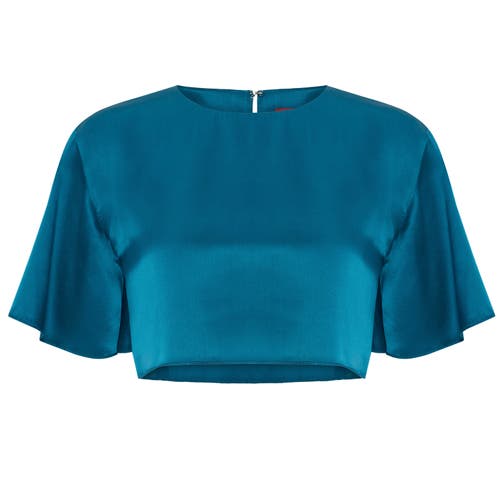 Pcfg Pure Silk Oversized Silk Crop Top In Blue