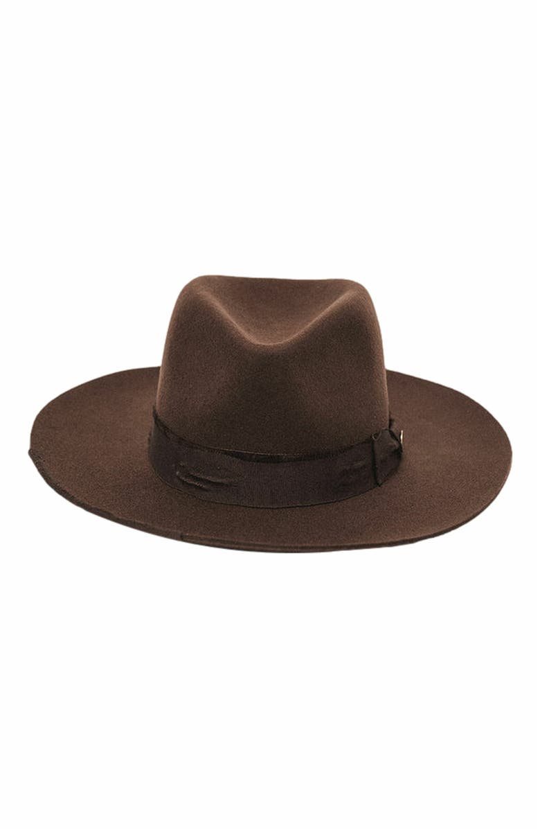 Two Roads Hat Co. Delmar Distressed Felt Fedora, Alternate, color, Dark Brown