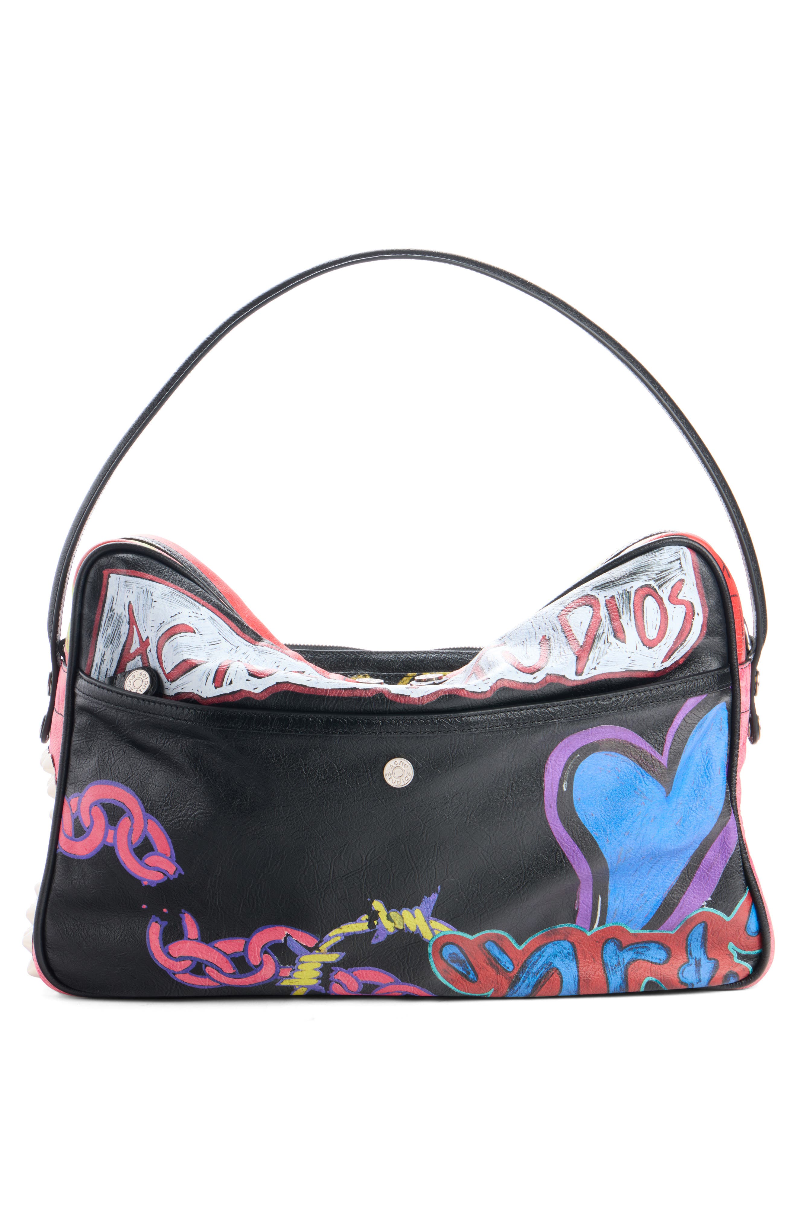 Camero Punk Print Leather Camera Bag, Alternate, color, BLACK