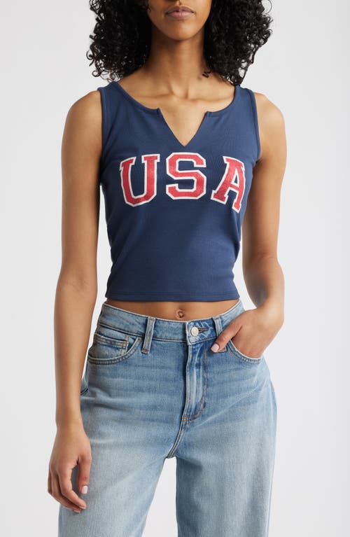 Shop Vinyl Icons Usa Split Neck Graphic Tank In Mood Indigo