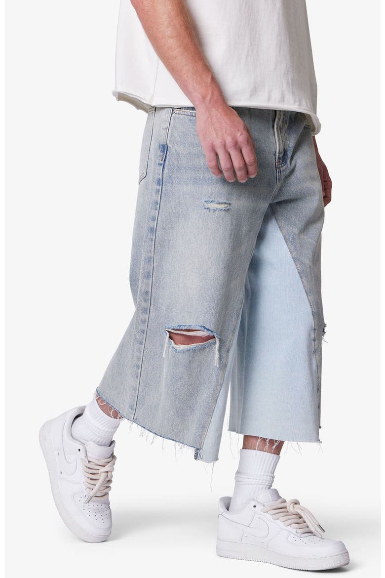 Distressed Panel Denim Shorts, Alternate, color, WASHED LIGHT BLUE
