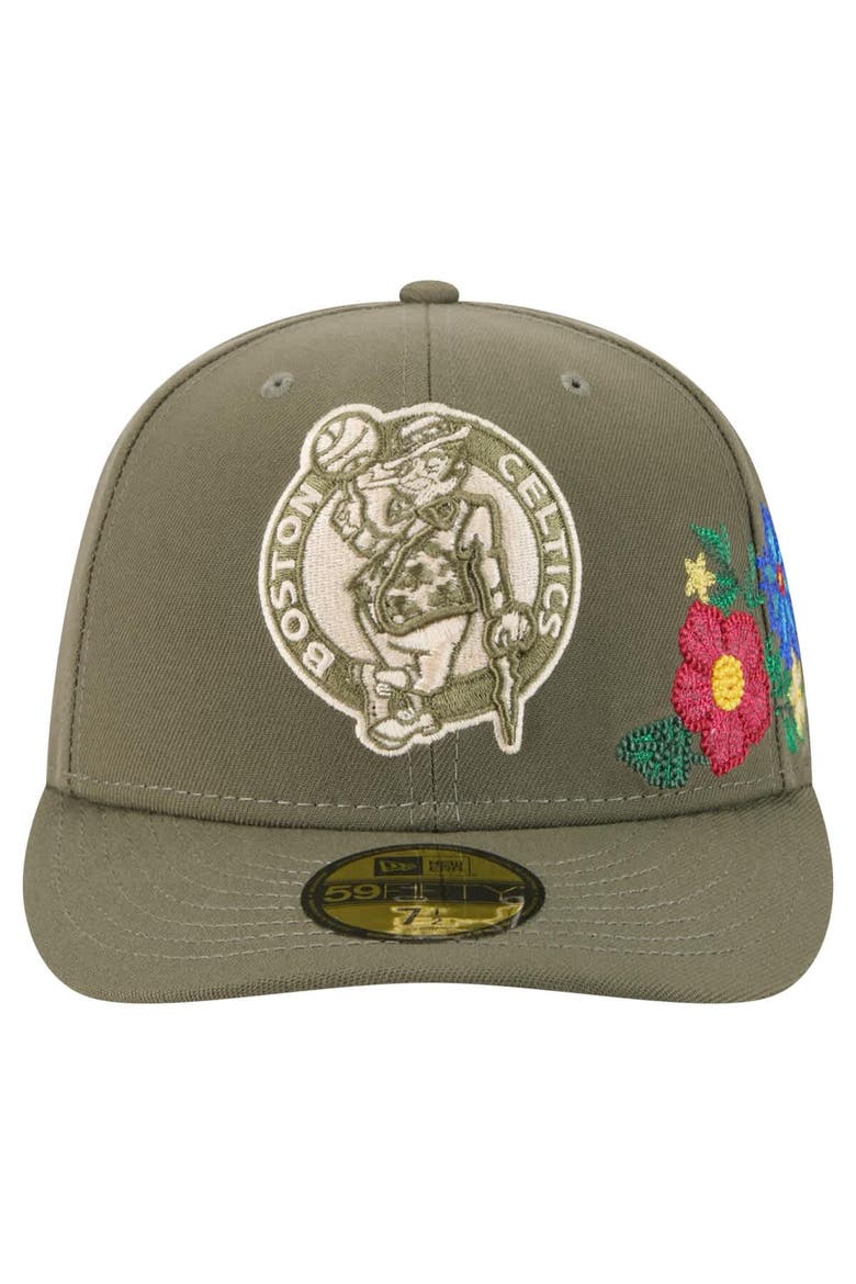 Men's New Era Olive Boston Celtics Tonal Florals 59FIFTY Fitted Hat, Alternate, color, Olive