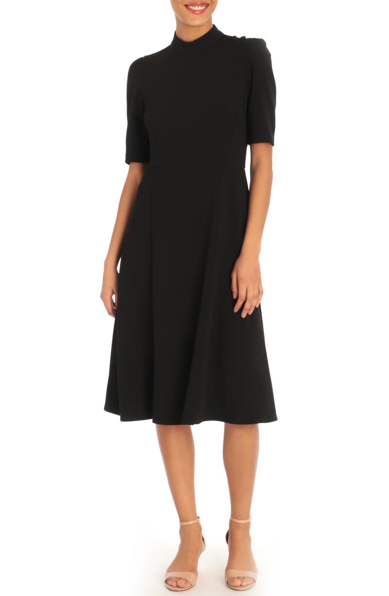 DONNA MORGAN FOR MAGGY Donna Morgan Mock Neck Button Shoulder Fit & Flare Dress, Alternate, color, 