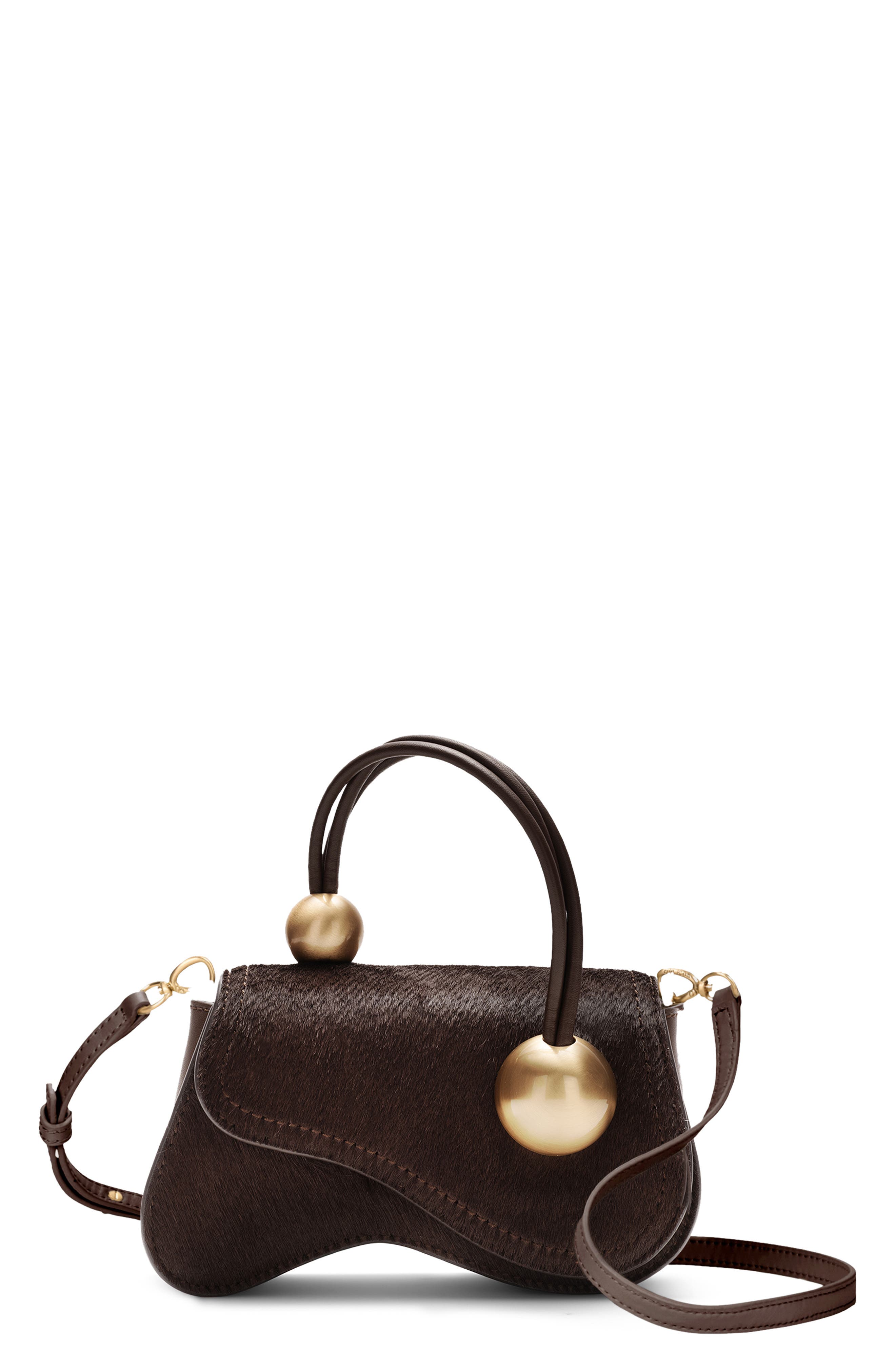 Kazia Nano Calf Hair Crossbody Bag, Main, color, DARK JAVA