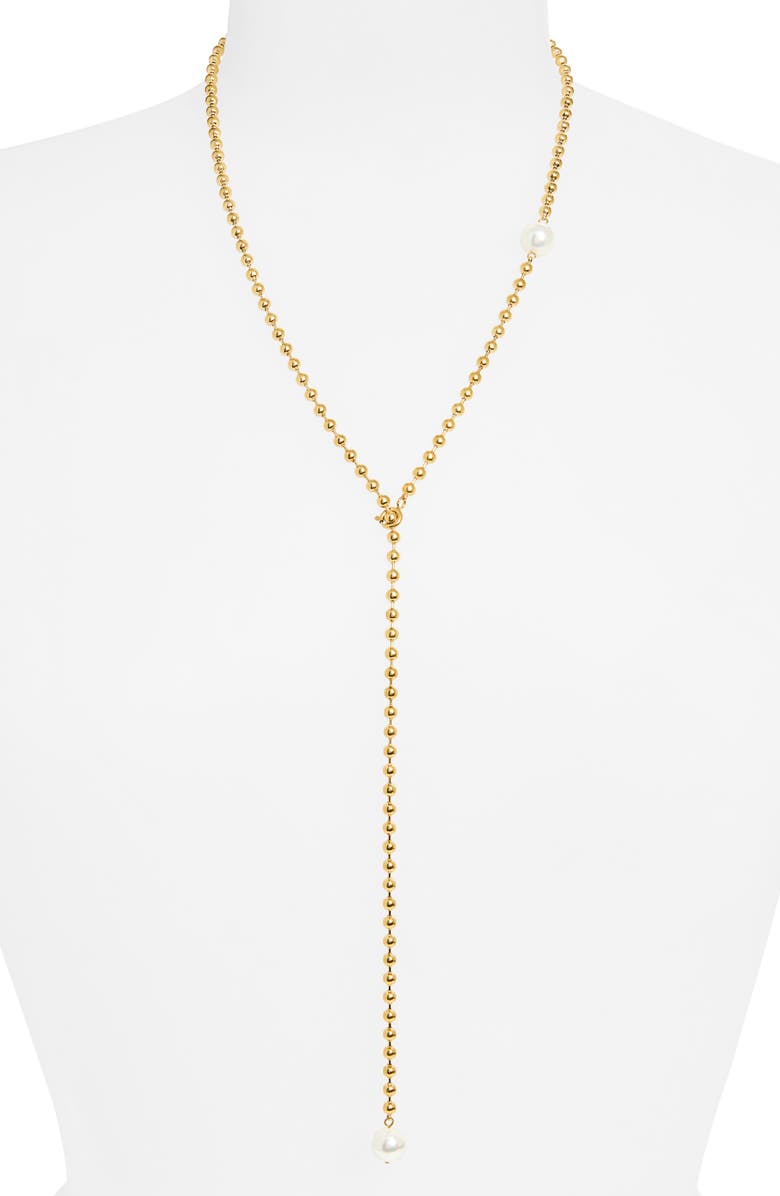 Bracha Isla Natural Pearl Lariat Y-Necklace, Alternate, color, Gold