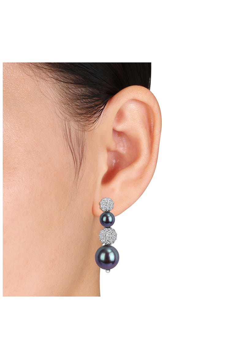 Pavé White Topaz & Cultured Black Freshwater Pearl Drop Earrings, Alternate, color, BLACK
