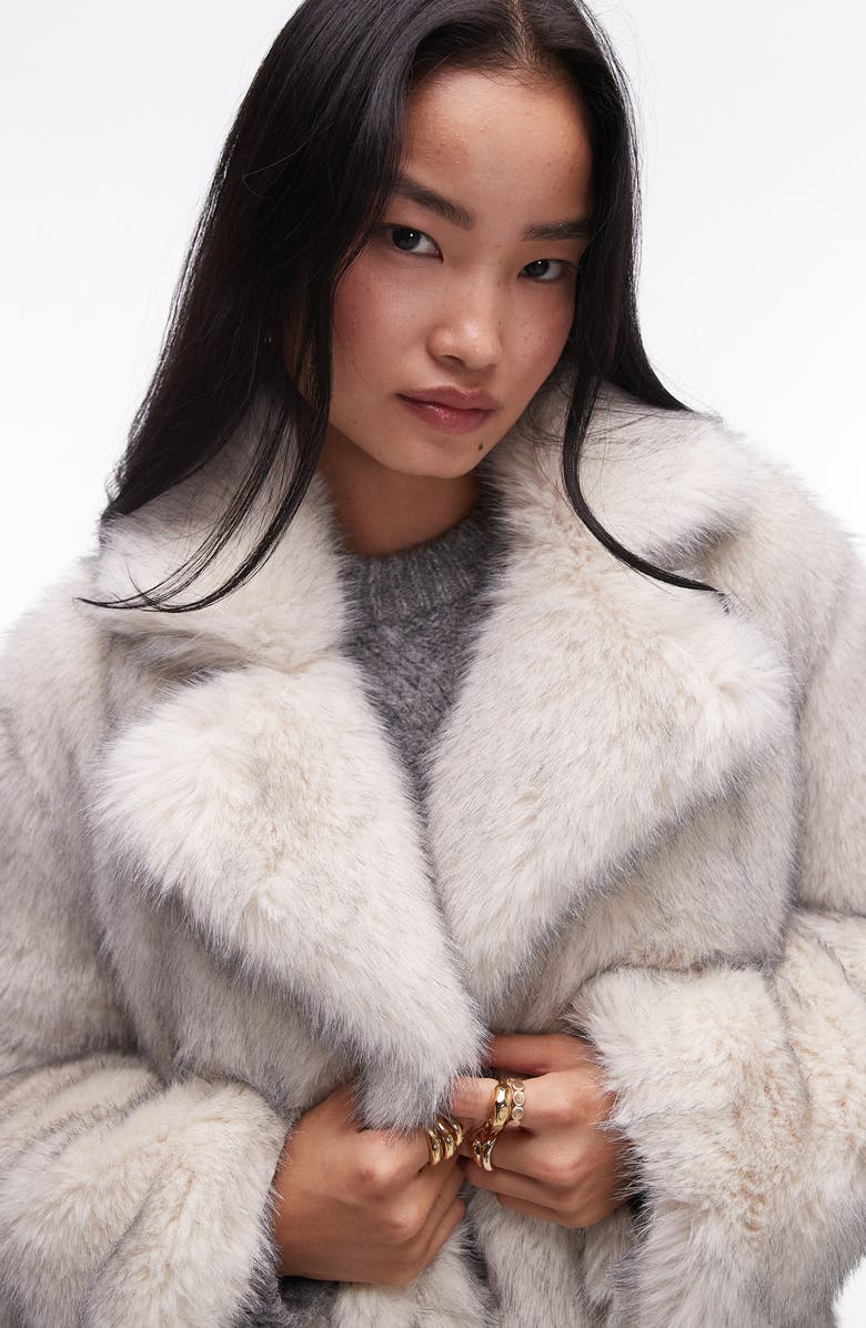 Topshop Faux Fur Longline Coat, Alternate, color, 
