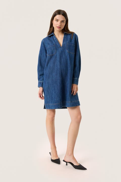 Slzianna Long Sleeve Collar Denim Dress
