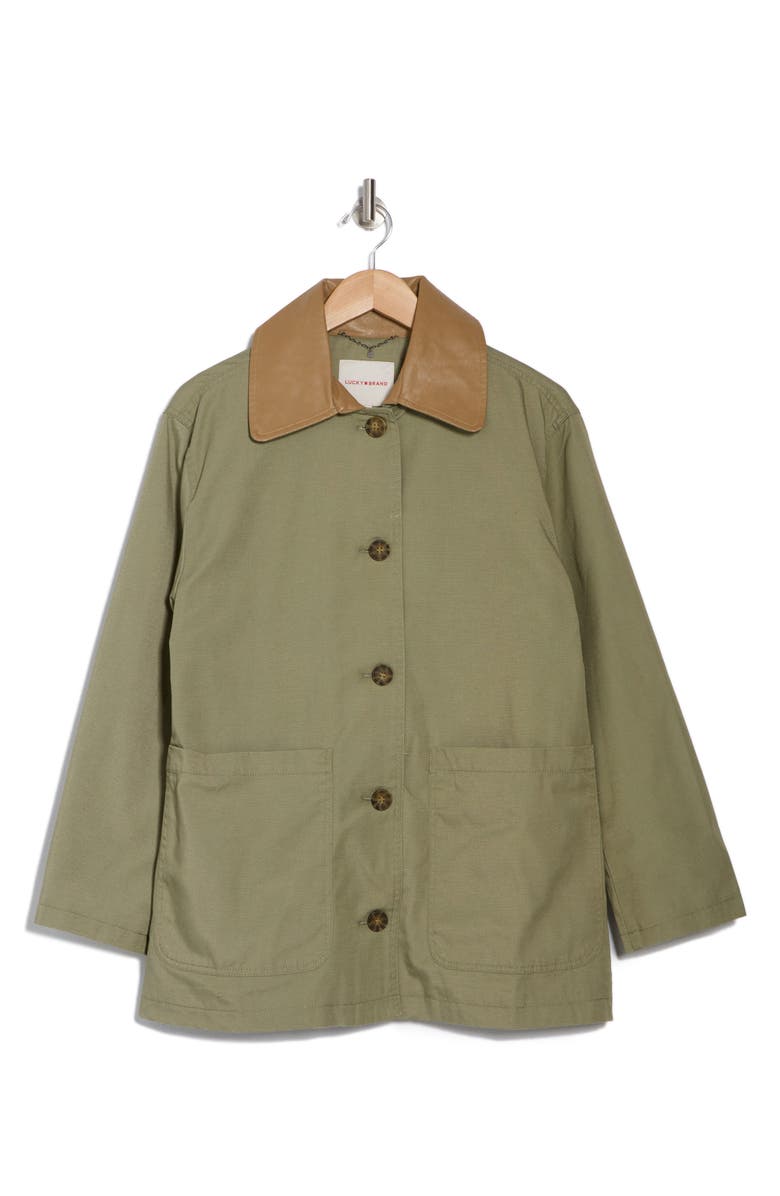 Lucky Brand Faux Leather Collar Barn Jacket, Alternate, color, Pistachio