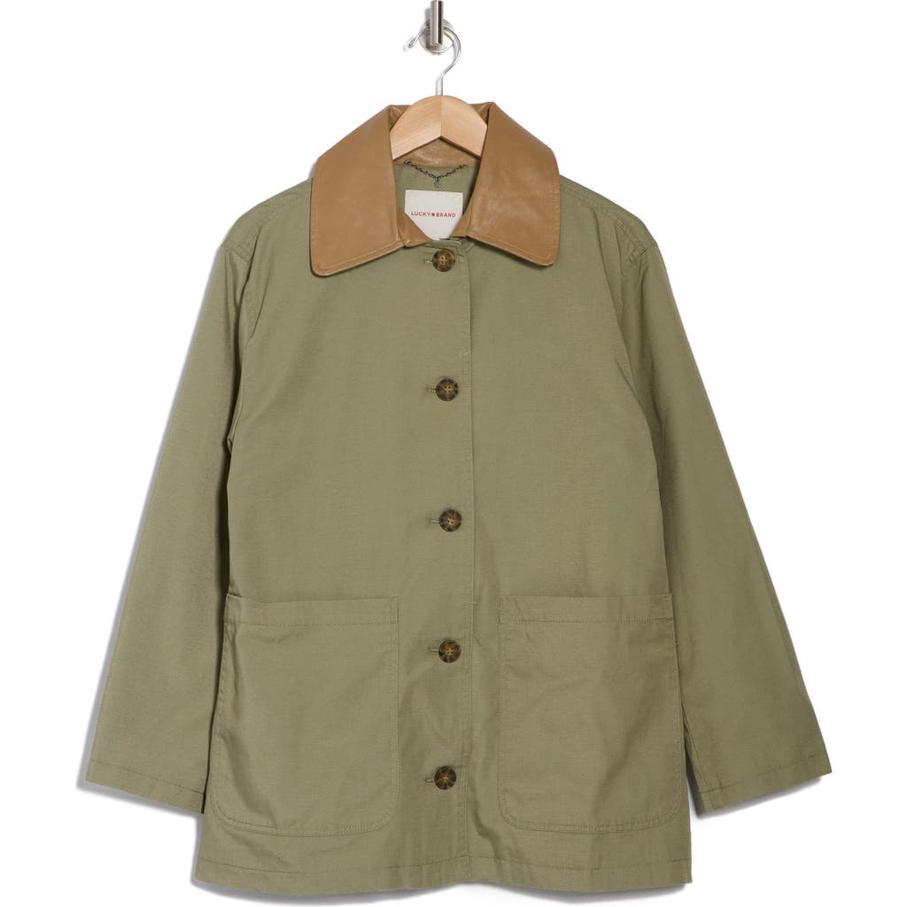 Shop Lucky Brand Faux Leather Collar Barn Jacket In Pistachio