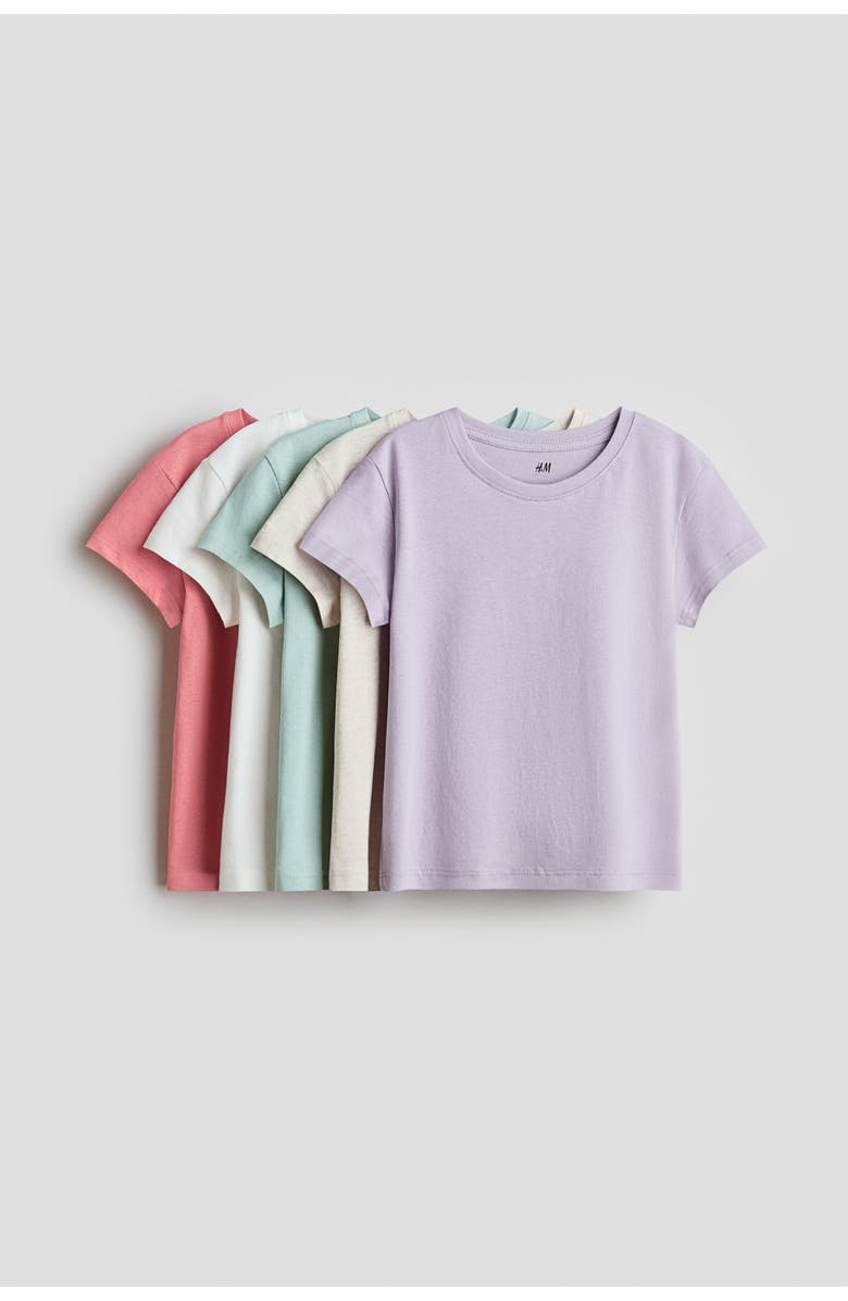 H&M 5-pack T-shirts, Main, color, Purple/Beige/Green