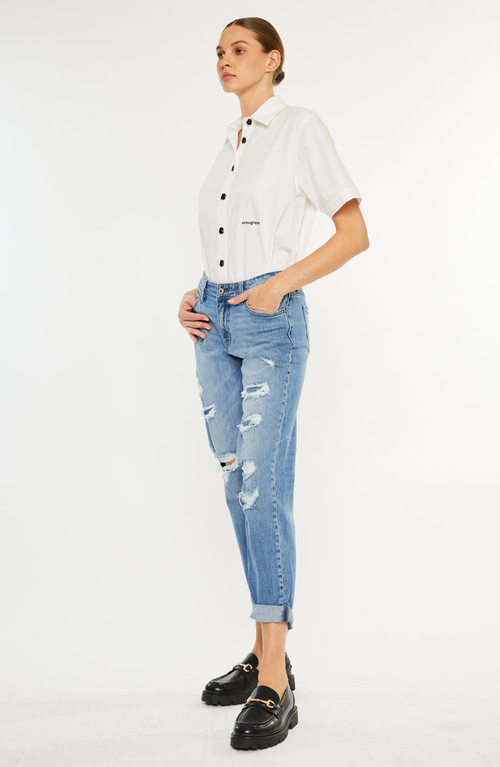 Kancan Devika Mid Rise Boyfriend Jeans In Blue