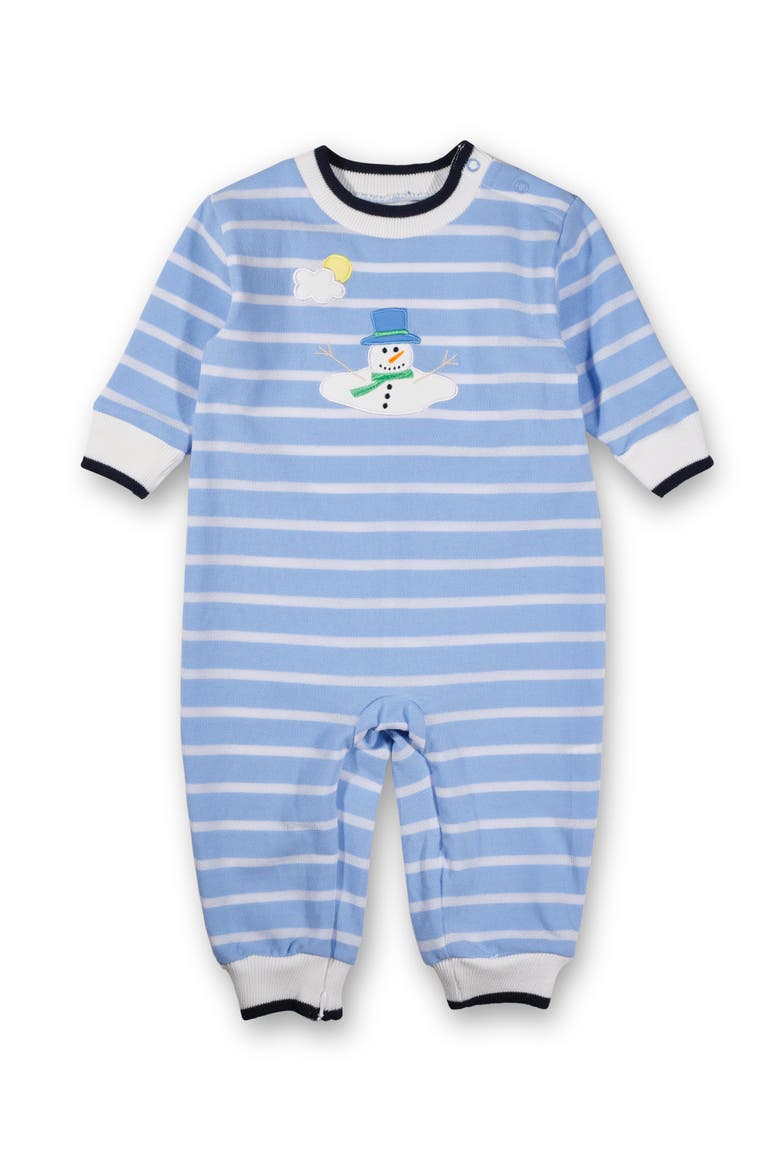 Stripe Knit Longall With Melting Snowman, Main, color, Light Blue, White