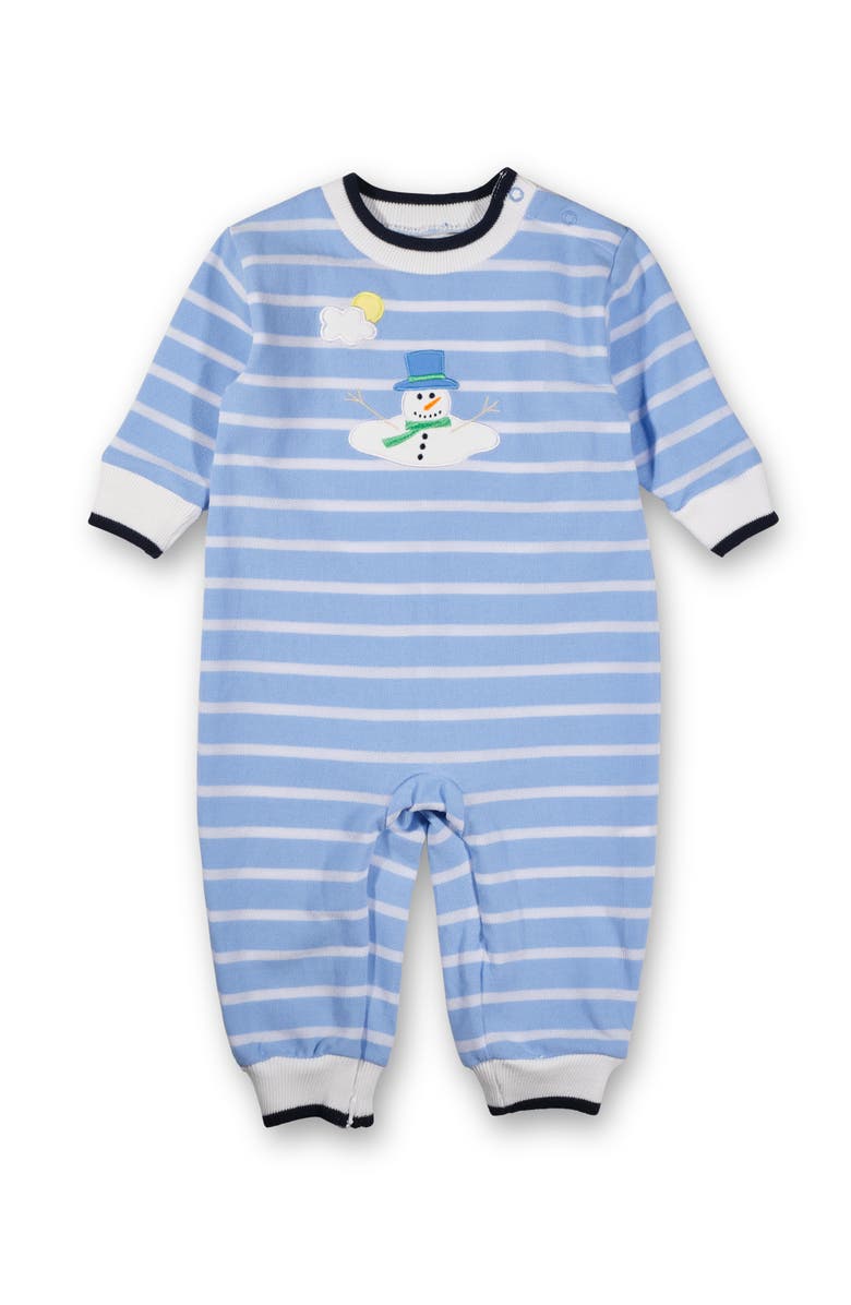 Florence Eiseman Stripe Knit Longall With Melting Snowman, Main, color, Light Blue, White